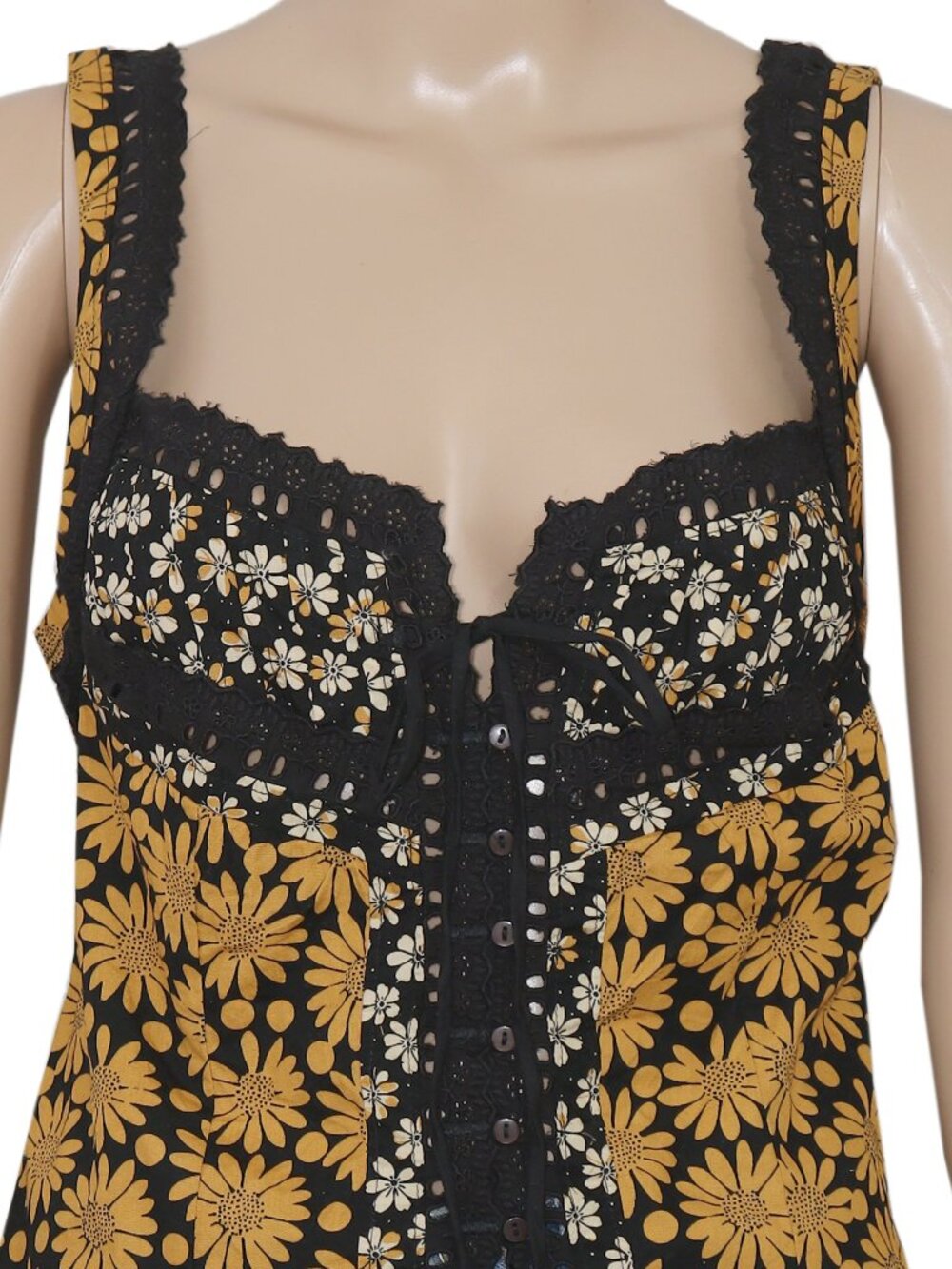 Free People Love Me Not Printed Tank Top Floral Printed Lace Smocked S - Picture 4 of 7